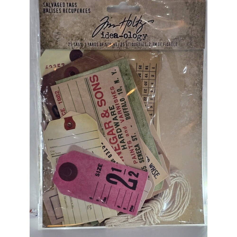 Tim Holtz Idea-ology Salvaged Tags TH94048 25 Vintage Tags String New Sealed